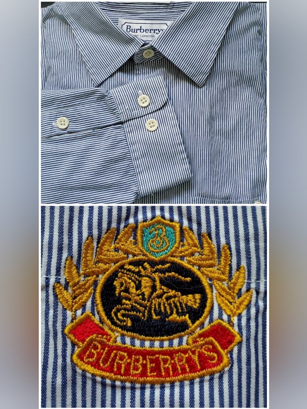 Vintage BURBERRYS of LONDON Men's Classic Stripe Dress Shirt 17.5 / 34